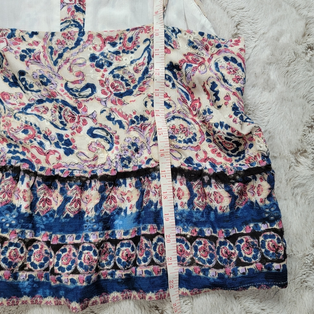 Miss Me Pleated Floral Tank Top in Navy Blue Sleeveless Size L - Picture 12 of 14